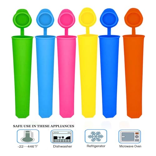 Wpunwen Silicone Ice Pop Mold Wpunwen Popsicle Molds with Lids 6 Pcs Silicone Popsicle Molds Reusable Popsicle Tubes with Clean Brush Durable Pure Color - Image 4