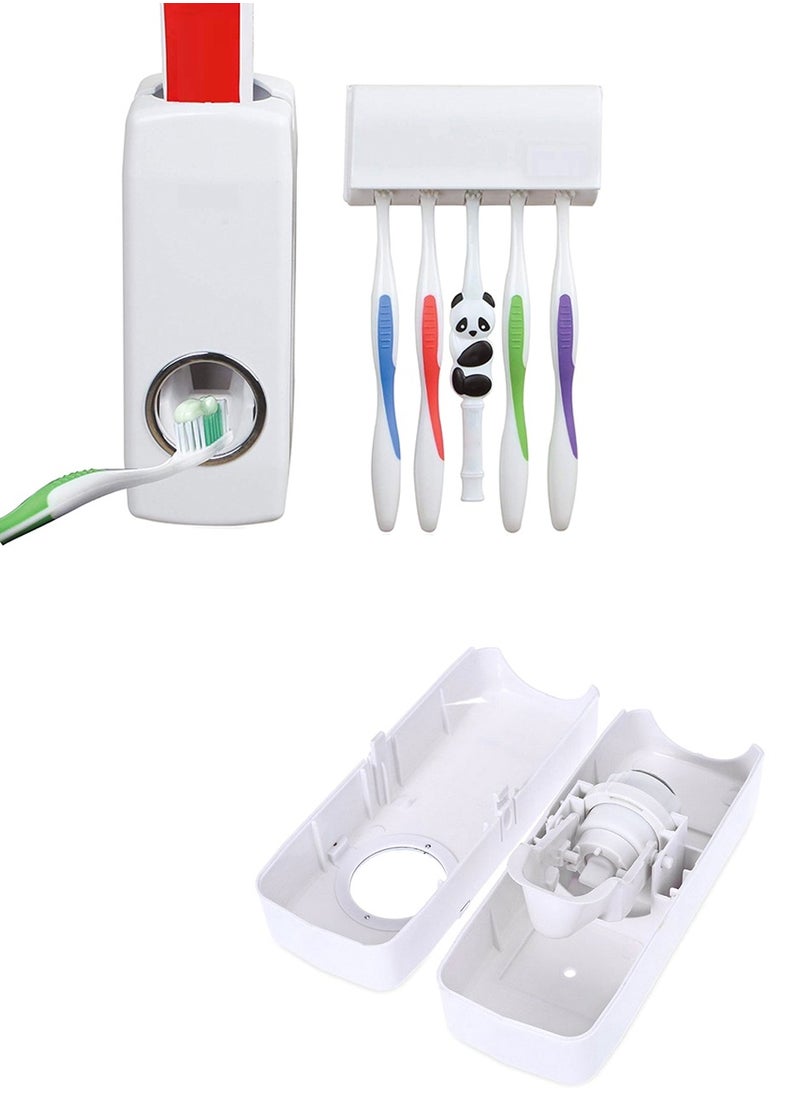 co arma Automatic Toothpaste Dispenser with 5 Toothbrush Holder Self Adhesive Multicolor  - Image 1