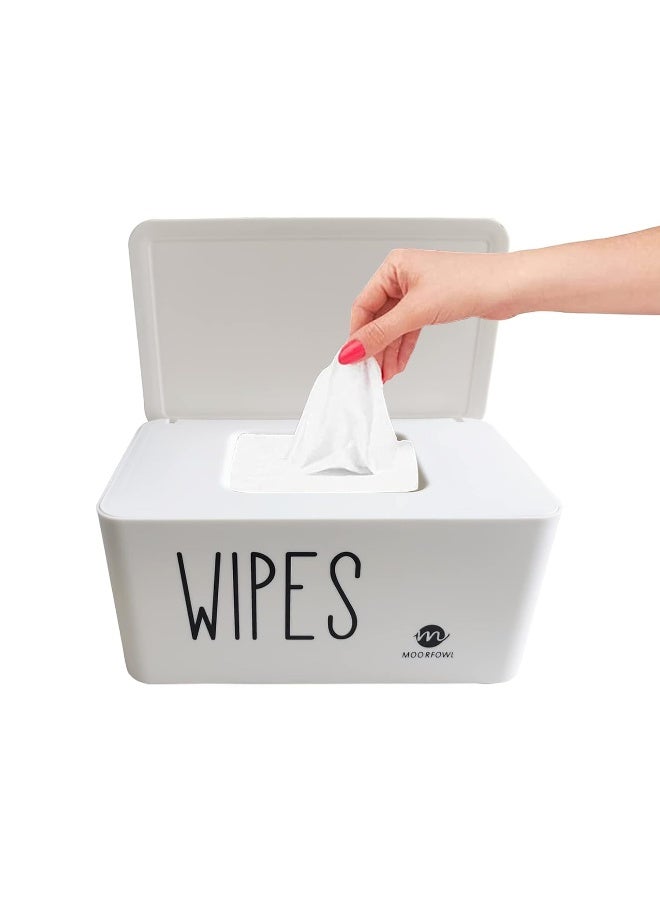 Moorfowl Baby Wipe Dispenser for Bathroom, Upgarde Design(8.2L x 4.9W x 3.9H inches), Minimalist Wipes Holder Container Flushable (White-New) - Image 1
