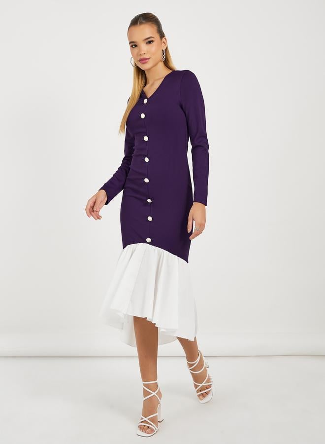 ستايلي فستان ميدي ضيق بنمط كتل الالوان - Image 5