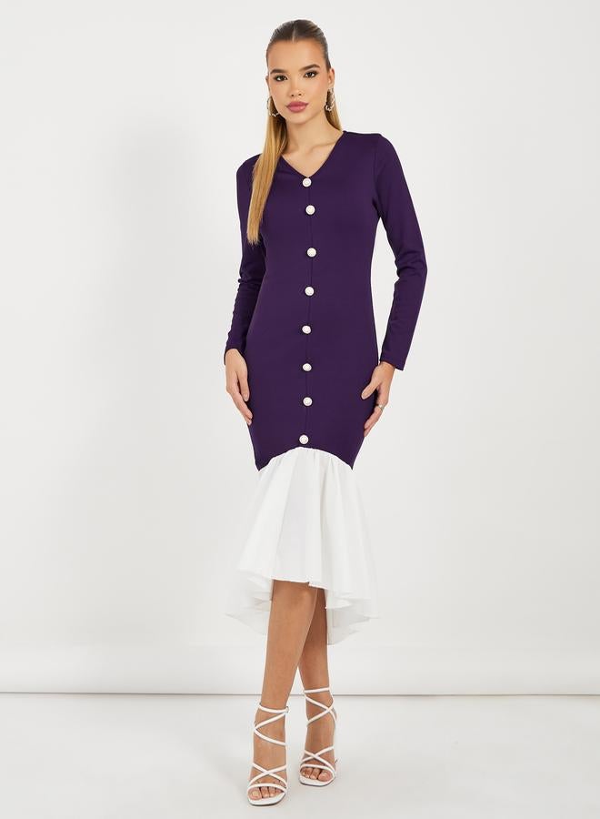 ستايلي فستان ميدي ضيق بنمط كتل الالوان - Image 1