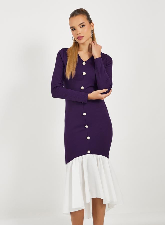 ستايلي فستان ميدي ضيق بنمط كتل الالوان - Image 2