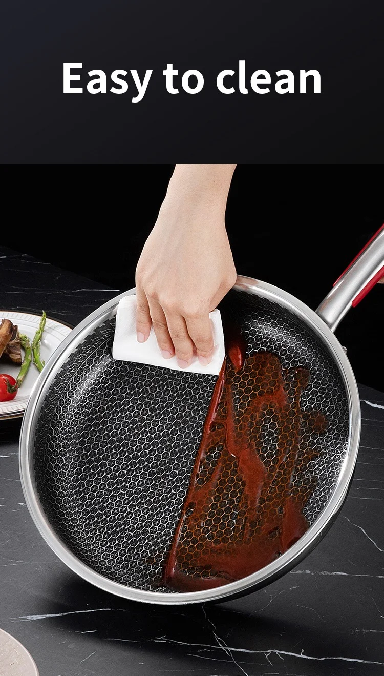 QUESERA Stainless steel Non - stick , Honeycomb Frying Pan with Glass lid and Silicone spoon rest-22cm