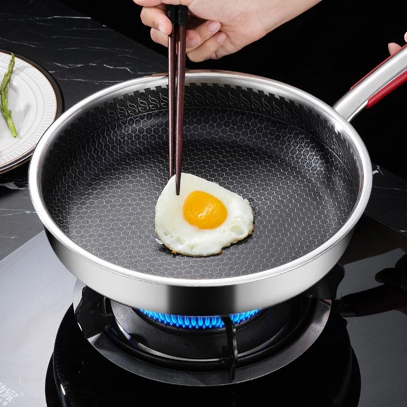 QUESERA Stainless steel Non - stick , Honeycomb Frying Pan with Glass lid and Silicone spoon rest-22cm