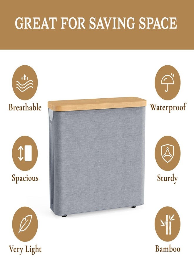 JOLLYIN Toilet Paper Storage Basket with Bamboo Lid, Toilet Paper Holder with Storage for up to 9-12 Rolls, Free Standing Bathroom Storage Organizers with Non-Slip Bottom, 1 Pack, Grey - Image 3