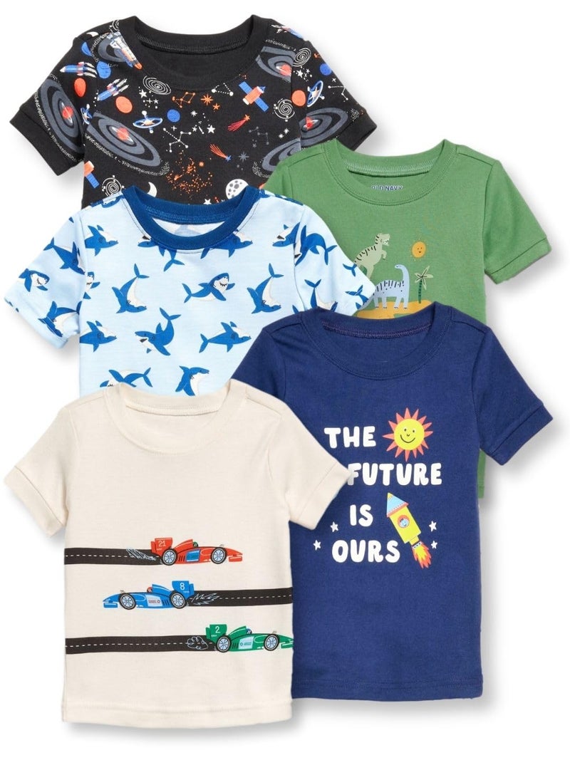 TuddyBuddy Boys 100% Organic Cotton Ribbed Short Sleeves Tops/T-Shirt (2 Years-3 Years, Pack of 5, Assorted) - Image 1