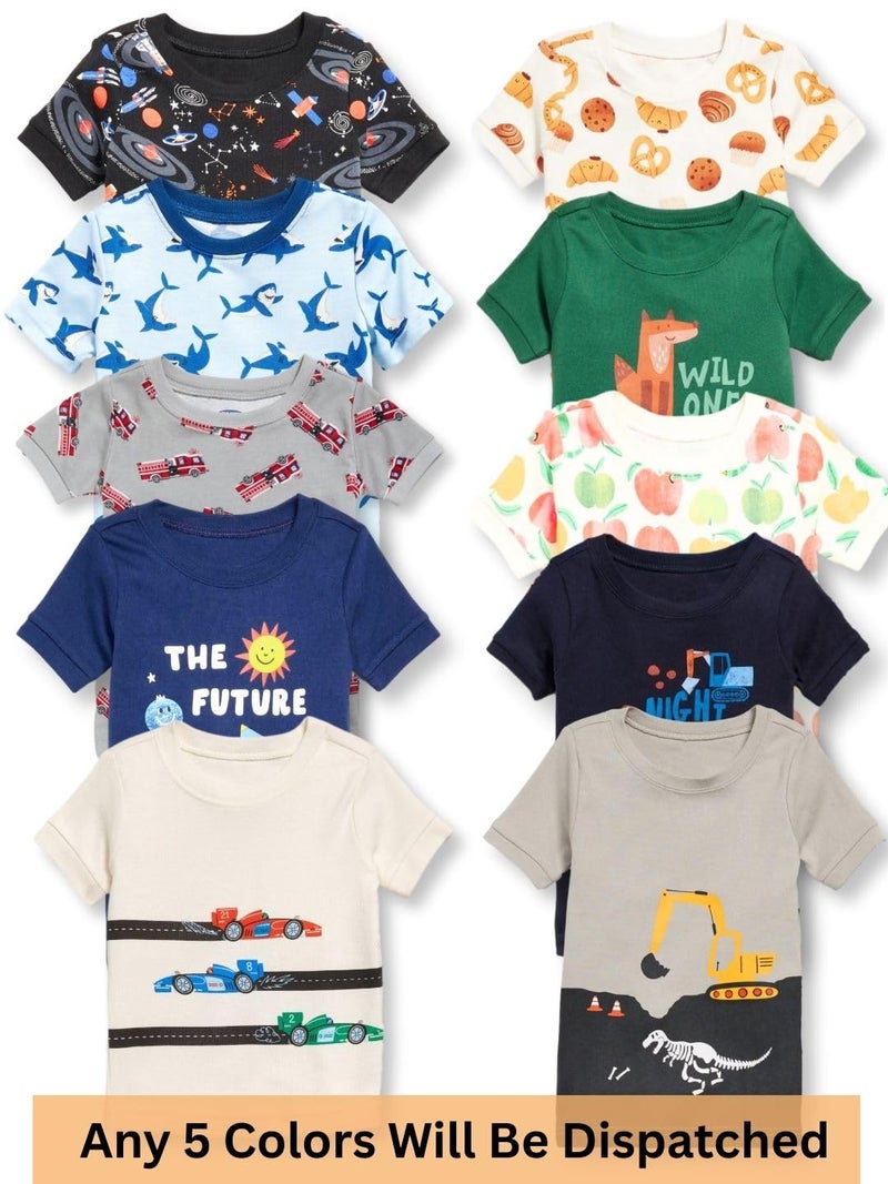 TuddyBuddy Boys 100% Organic Cotton Ribbed Short Sleeves Tops/T-Shirt (2 Years-3 Years, Pack of 5, Assorted) - Image 2