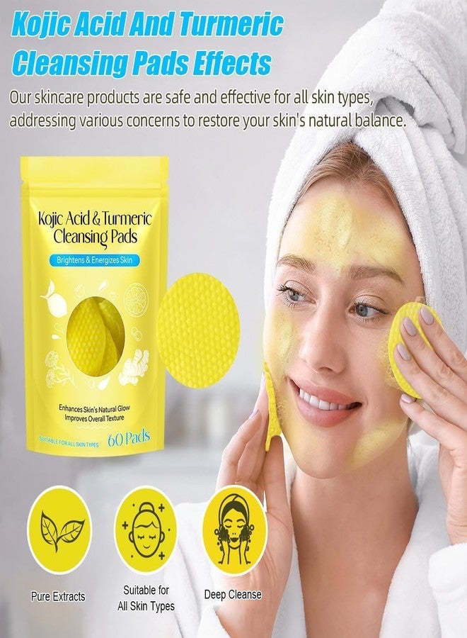 Calixe Turmeric & Kojic Acid Cleansing Pads for Face - Skin Brightening, Deep Cleansing & Natural Glow | Removes Dirt, Oil & Makeup | 60 Exfoliating Pads for All Skin Types - Image 2
