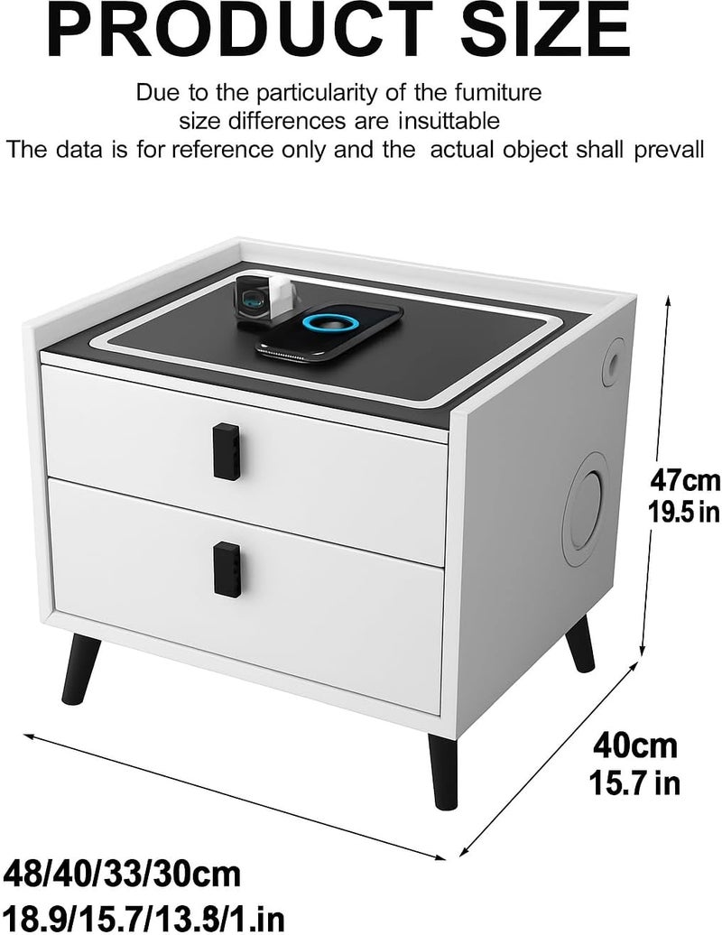 Harmony Homes طاولة جانبية ذكية من هارموني هومز مع شحن لاسلكي، منافذ USB ومكبر صوت بلوتوث – طاولة سرير حديثة مع 2 درج وإضاءة LED قابلة للتعديل – طاولة جانبية لغرفة النوم وغرفة المعيشة – بيضاء - Image 2