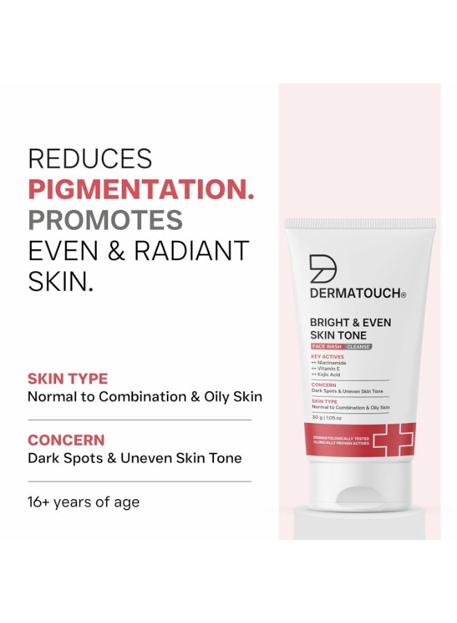 DERMATOUCH Bright & Even Tone Face Wash with Niacinamide, Vitamin E and Kojic Acid | Daily Gentle Face Cleanser For Tan, Pigmentation, Uneven Tone - 30G - Image 4