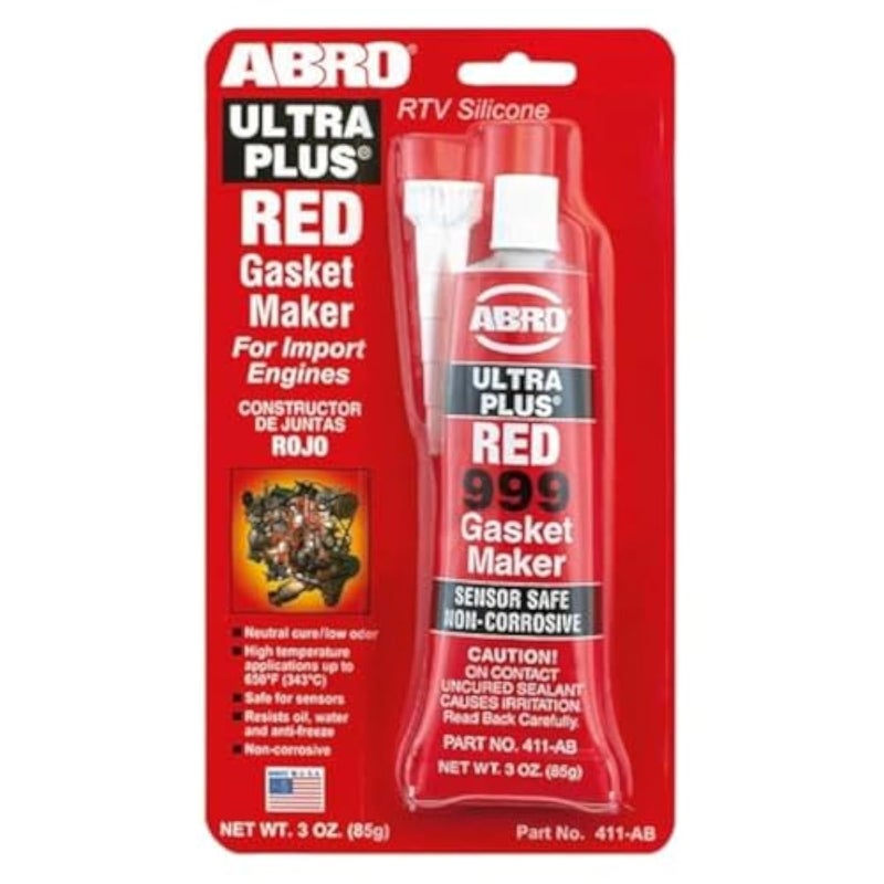 ABRO Ultra Plus 999 RTV Silicone Sealant and Gasket Maker for Import Engines Sensor Safe NonCorrosive High Temp Silicone Sealant 650 Degrees F 3 oz Tube Red