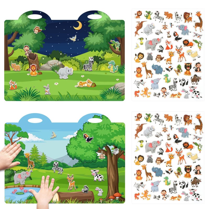 Tevxj 3D Jungle Animals Puffy Sticker Play Set Gifts Sticker Book Zoo Animals Window Clings Decals Home Airplane Classroom Nursery Safari Party Supplies Decorations Removable 100 Reusable Puffy Stickers - Image 3