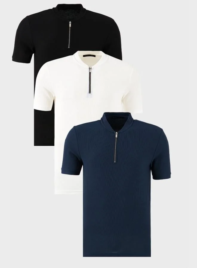 Buratti Buratti Cotton Regular Fit Half-Zip College Collar 3-Pack T-Shirt Men's T-SHIRT 5902653S3