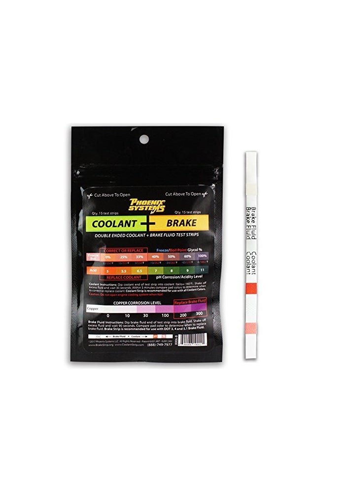 Phoenix Systems 8006B DoubleEnded Brake Fluid Coolant Test Strips 15 foil wrapped test strips 1 Pack - Image 1