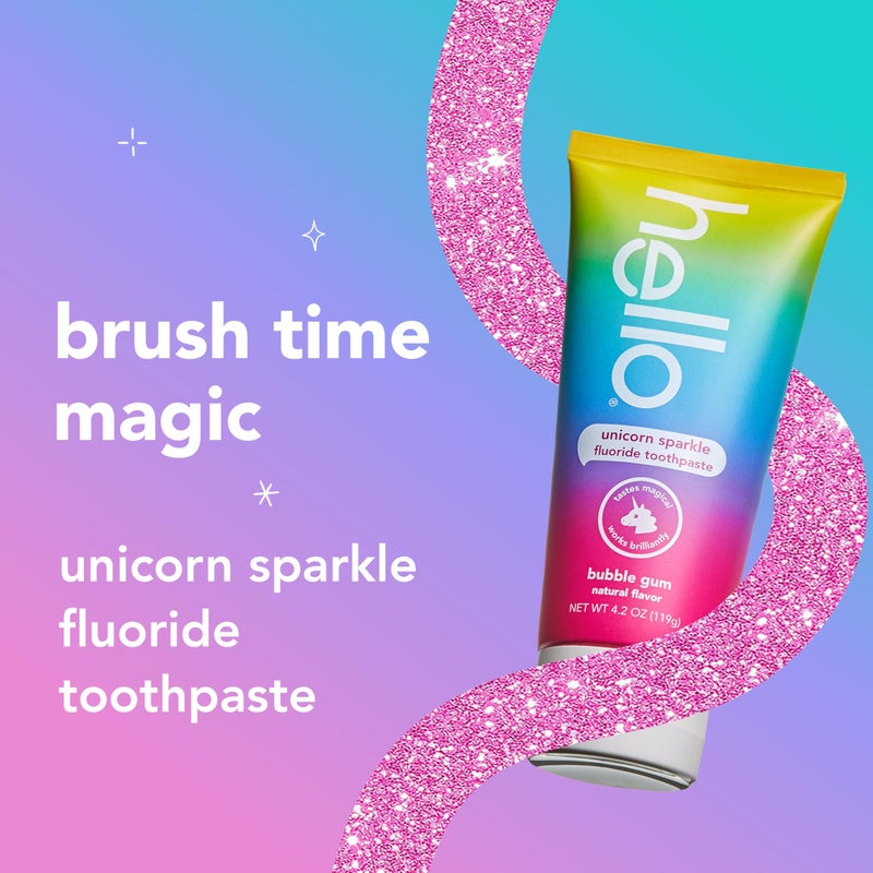 Hello Unicorn Sparkle Kids Toothpaste with Fluoride, Bubble Gum Toothpaste, 4.2 Oz Tube (Pack of 3) - Image 2