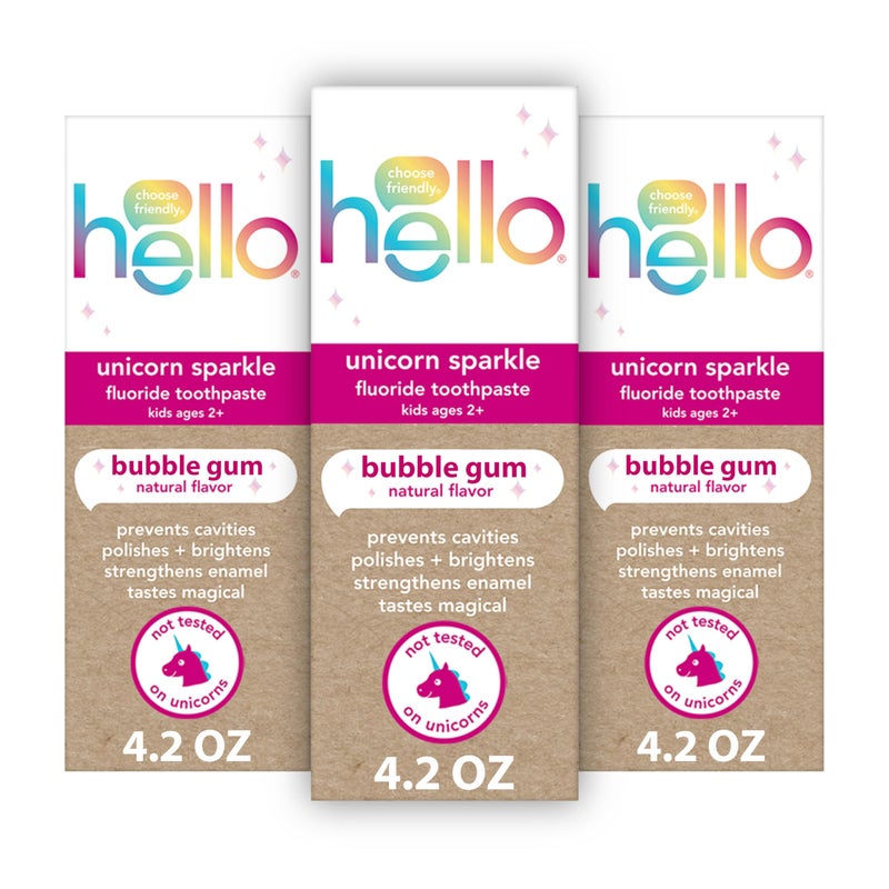 Hello Unicorn Sparkle Kids Toothpaste with Fluoride, Bubble Gum Toothpaste, 4.2 Oz Tube (Pack of 3) - Image 1