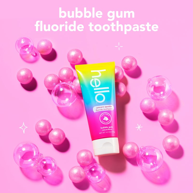 Hello Unicorn Sparkle Kids Toothpaste with Fluoride, Bubble Gum Toothpaste, 4.2 Oz Tube (Pack of 3) - Image 3