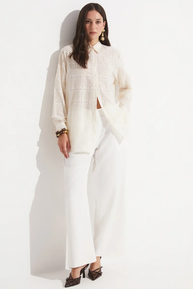 JUNE Women's Exclusive Oversize/loose Cut 100% Cotton Embroidered Shirt