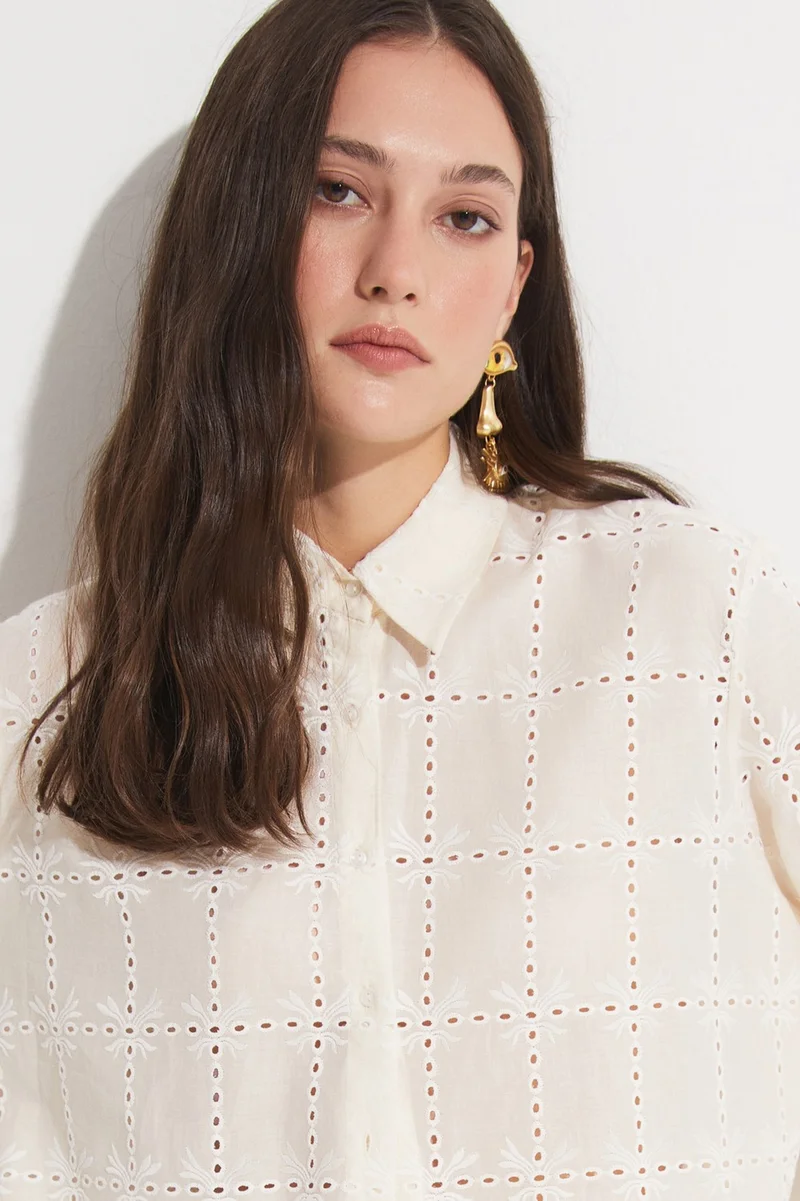 JUNE Women's Exclusive Oversize/loose Cut 100% Cotton Embroidered Shirt