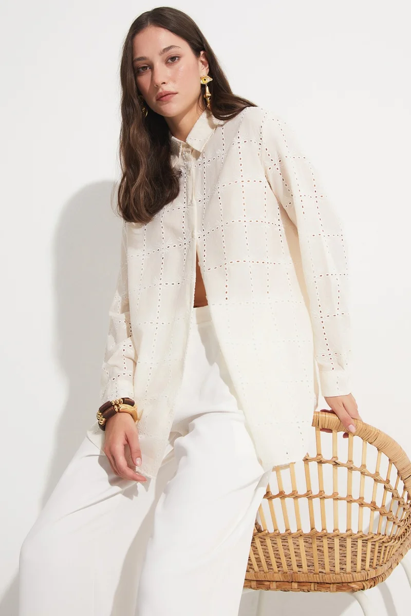 JUNE Women's Exclusive Oversize/loose Cut 100% Cotton Embroidered Shirt