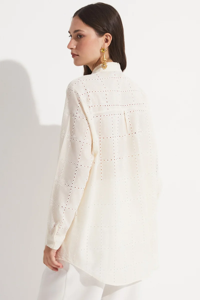JUNE Women's Exclusive Oversize/loose Cut 100% Cotton Embroidered Shirt