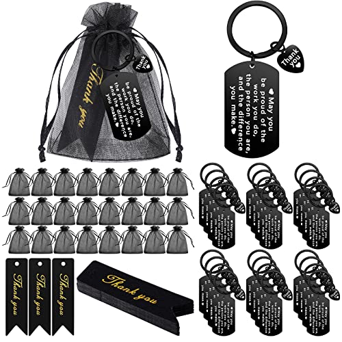 Yinkin 72 Pcs Employee Appreciation Gift Bulk for Coworker Christmas Thank You Gifts Keychains Organza Bags Thank You Cards(Black) - Image 1
