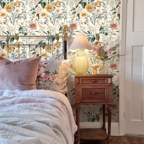 Livebor Vintage Floral Peel and Stick Wallpaper Floral Contact Paper 16.9"x196.8" Boho Neutral Wallpaper Peel and Stick Self Adhesive Wall Paper for Cabinets Bathroom Covering Wall Decorative Vinyl - Image 2