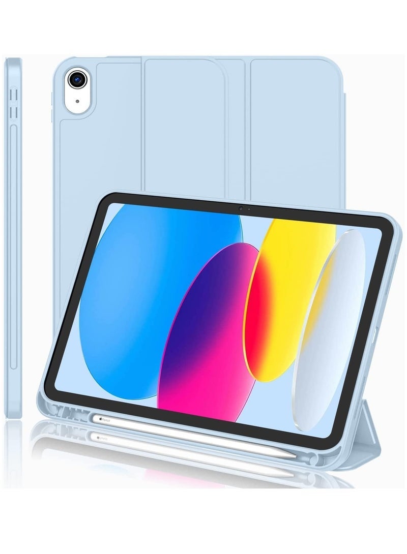 SmartGrist New iPad 10.9 Inch Case 2022 (10th Gen) with Pencil Holder, Trifold Stand Smart Case, Soft TPU Back, Auto Wake/Sleep - Sky Blue - Image 1