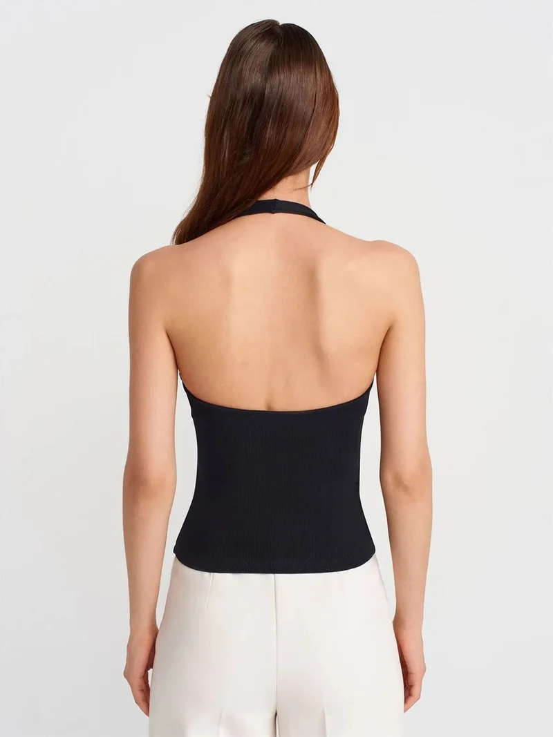 ديلفين Dilvin Ribbed Halterneck Sleeveless Blouse