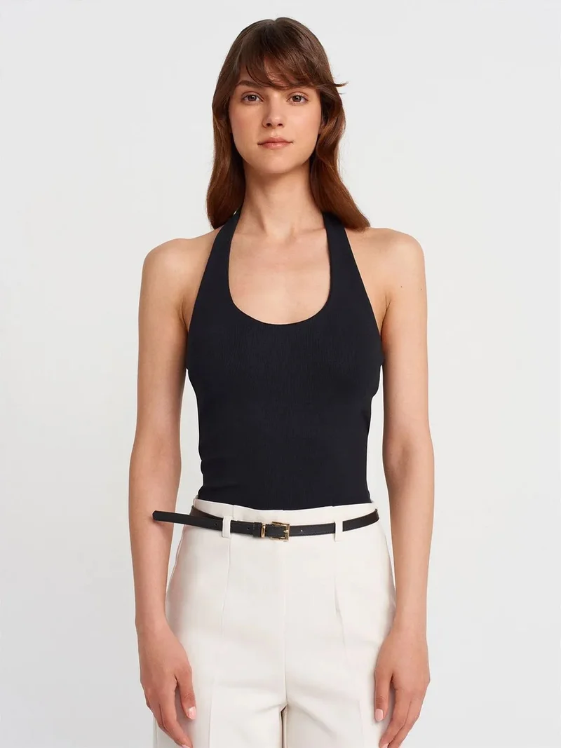 ديلفين Dilvin Ribbed Halterneck Sleeveless Blouse