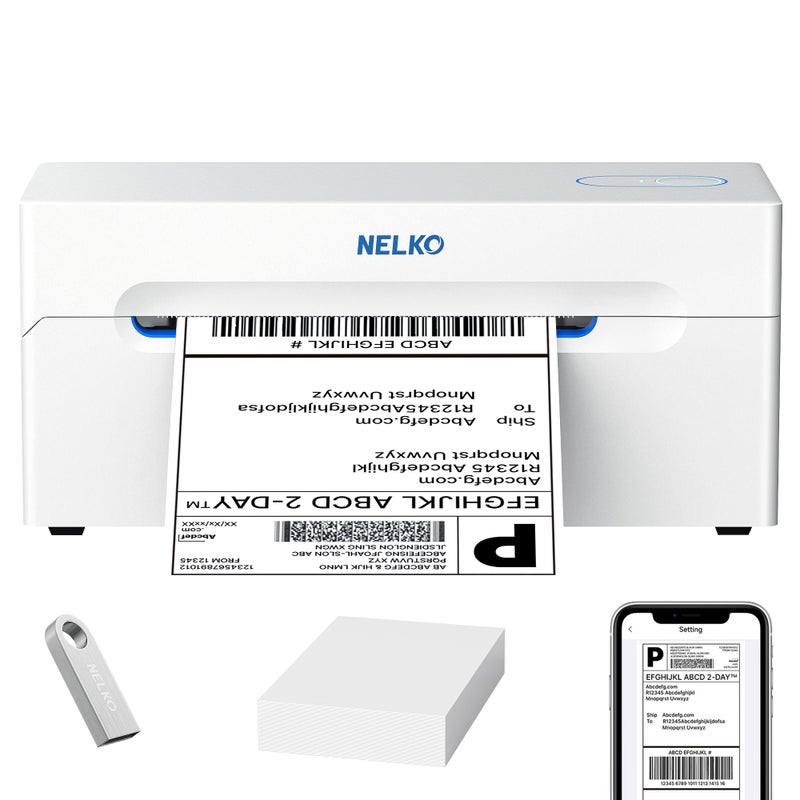 Nelko Bluetooth Thermal Shipping Label Printer, Wireless 4x6 Shipping Label Printer for Small Business, Support Android, iPhone and Windows, Widely Used for Amazon, Ebay, Shopify, Etsy(White) - Image 1