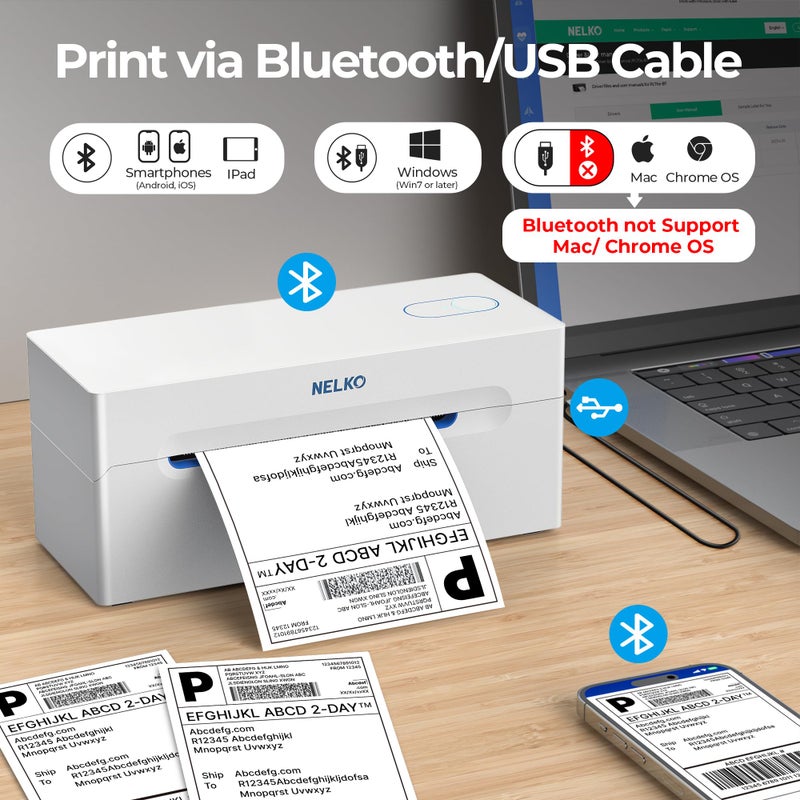 Nelko Bluetooth Thermal Shipping Label Printer, Wireless 4x6 Shipping Label Printer for Small Business, Support Android, iPhone and Windows, Widely Used for Amazon, Ebay, Shopify, Etsy(White) - Image 3