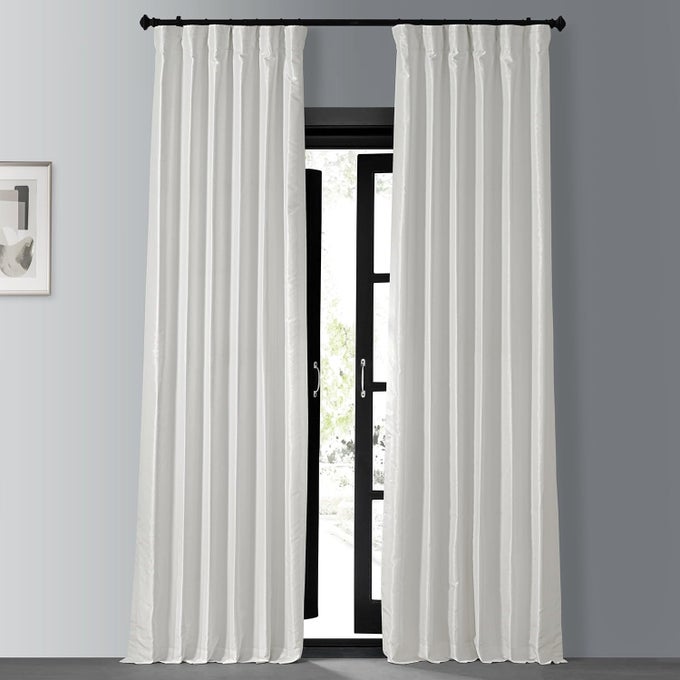 Faux Silk Blackout Curtains 96 Inches Long for Bedroom Living Room Vintage Textured Blackout Curtain 1 Panel 50W x 96L Off White