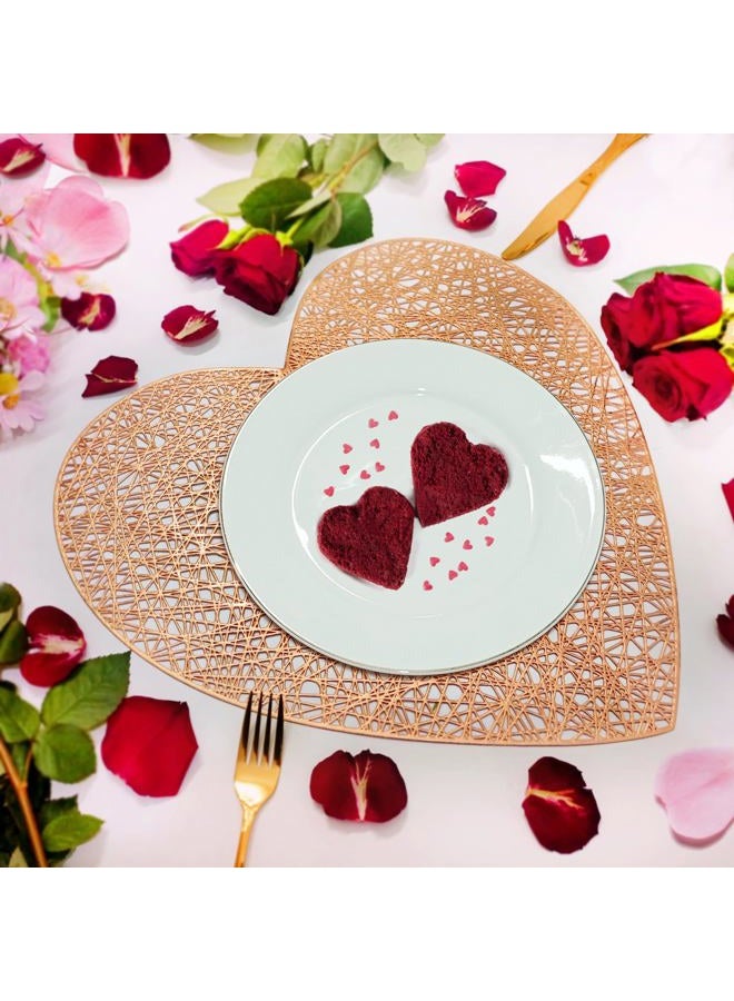 Kidum 12Sets Rose Gold Valentines Day Placemats Heart, Placemats and Matching Coaster Valentines Day Decorations Metallic Pressed Vinyl Table Mat for Wedding Romantic Night Anniversary Party (Rose Gold) - Image 1