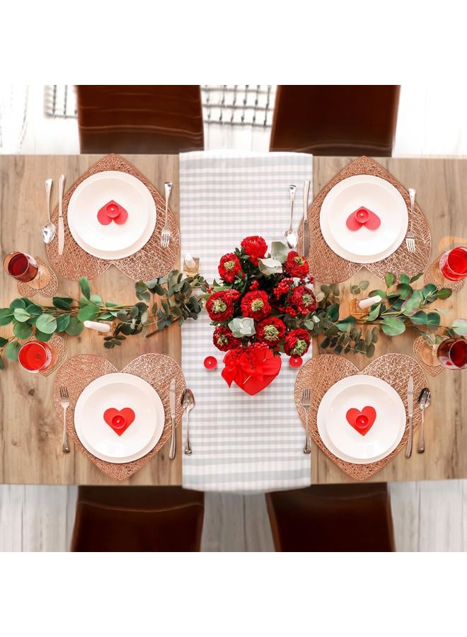 Kidum 12Sets Rose Gold Valentines Day Placemats Heart, Placemats and Matching Coaster Valentines Day Decorations Metallic Pressed Vinyl Table Mat for Wedding Romantic Night Anniversary Party (Rose Gold) - Image 5