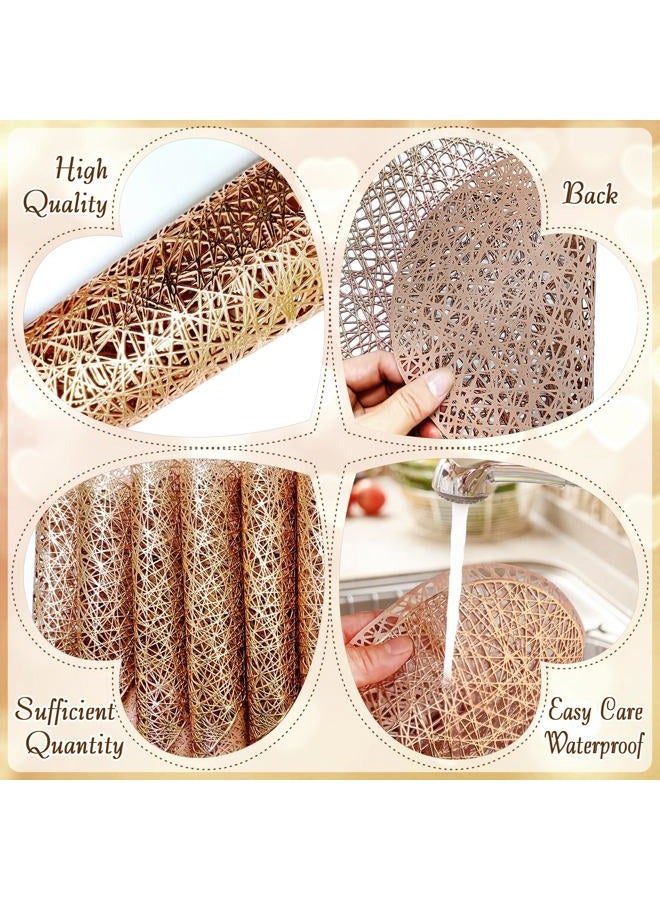 Kidum 12Sets Rose Gold Valentines Day Placemats Heart, Placemats and Matching Coaster Valentines Day Decorations Metallic Pressed Vinyl Table Mat for Wedding Romantic Night Anniversary Party (Rose Gold) - Image 3