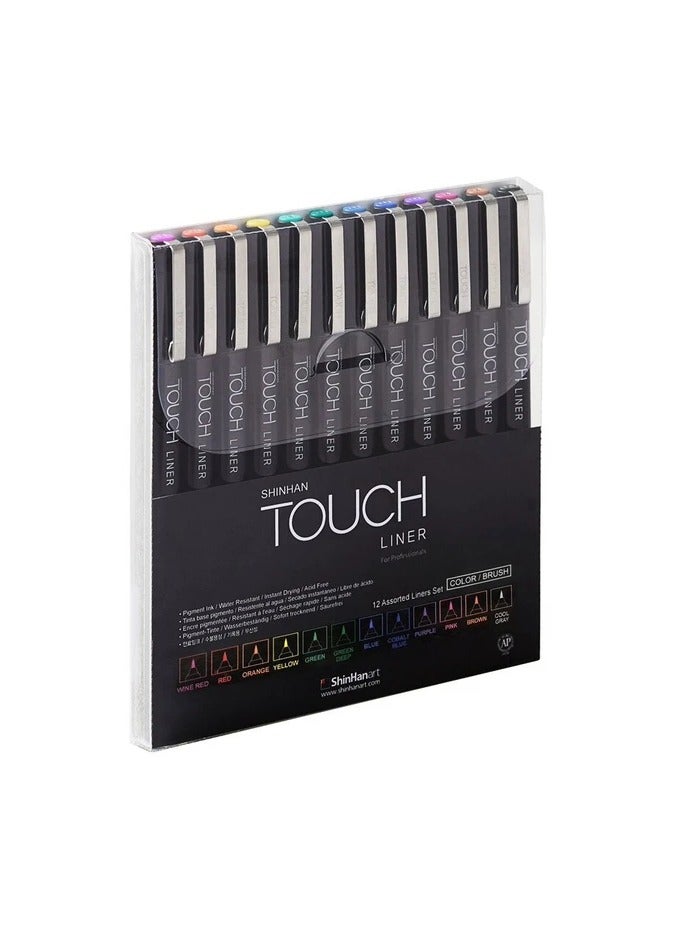TOUCH SHINHANArt TOUCH Liner B Brush Pen Set – 12 Vibrant Colors | Dual Tip Art Markers | Waterproof Pigment Ink | Ideal for Calligraphy, Illustration & Journaling - Image 1