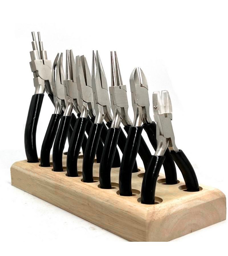 Global Paradise Wooden 12 Hole Storage Box For Pliers 6.2x3x0.9 Inch Craft Tool Organizer - Image 1