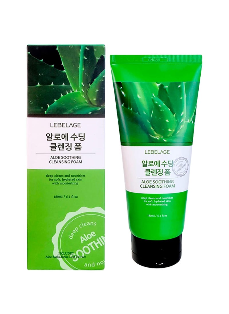 Lebelage Aloe Soothing Cleansing Foam 180ml - Moisturizing and Gentle Cleanser 