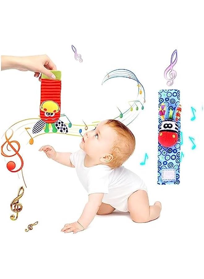 MIXDE Wrist Rattle Foot Finder Socks Set Arm Hand Bracelet Rattle Feet Leg Ankle Socks Newborn Soft Sensory Toy Baby Socks Newborn Wrist Rattles for Babies 0-6 Months Infant Baby Gift 6-12 Months  - Image 2