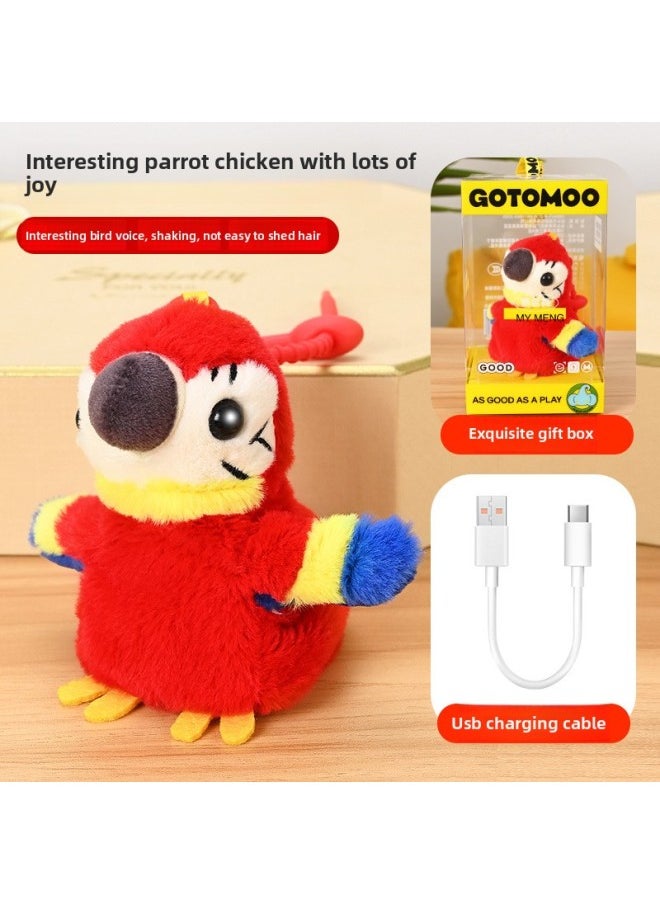 Children's Simulation Cartoon Electric Penguin Doll Plush Schoolbag Pendant Key Chain Will Be Called Wings Vibration Gift-Color:Electric Parrot-red [rechargeable Version]  - Image 1