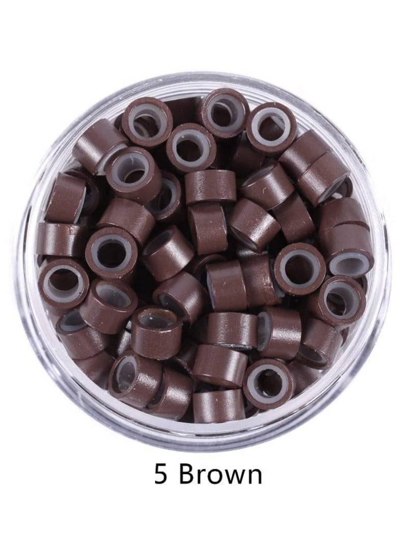 Estelle Silicone Lined Micro Links Rings Beads Hair Feather Extensions 5.0x3.0x3.0 mm Hair Beads Brown - Image 2