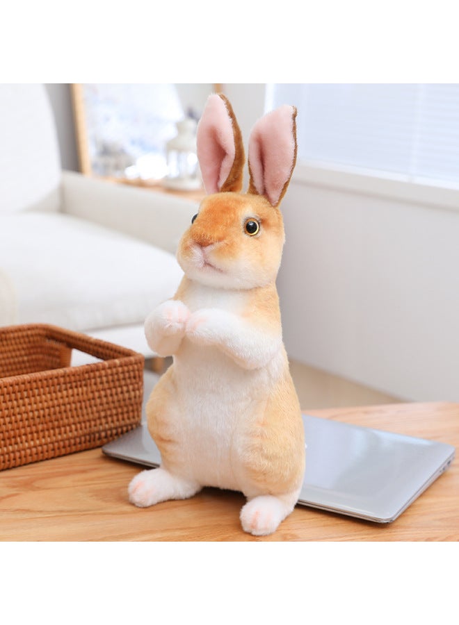 Cute Simulation Little Rabbit Plush Toy Little White Rabbit Children Sleeping Soothing Doll Girl Doll Gift Super Cute-Specifications:Sitting Model 24cm Squatting Model 16cm, Length 20cm (0.12kg)-Color:Sitting Brown Rabbit - Image 1