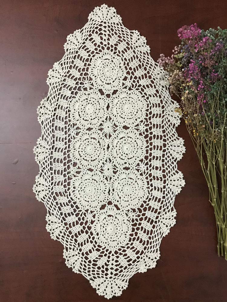 Hetao 16x27 100 Cotton Handmade Crochet lace Table Runners Oblong Tablecloth Doilies DoilyBeige
