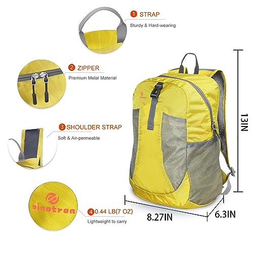 sinotron 22L Lightweight Packable Hiking Backpack Small Hiking Backpack Day Pack for Women Men Travel Camping Vacation yellow - Image 3
