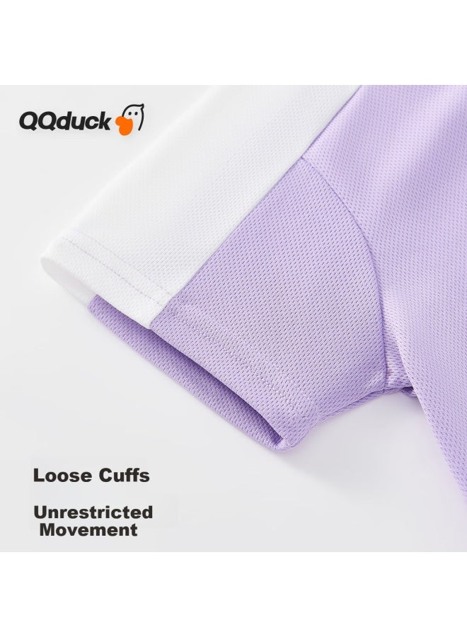Qq Duck Boys' Quick-Dry T-Shirt, Girls' Short-Sleeve Summer Training Wear, Sports Clothing, Heart-Shaped White-Gray Purple; 130 - Image 5