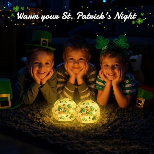 TTQ [Timer] 1 Pcs St Patricks Day Decoration,3.93'' Lighted Decorative Glass Ball,Shamrock Crackle Globe Night Light,Decorative Balls Glass Orb Table Lamp for Home Table Centerpieces Decor Gift - Image 5