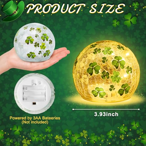 TTQ [Timer] 1 Pcs St Patricks Day Decoration,3.93'' Lighted Decorative Glass Ball,Shamrock Crackle Globe Night Light,Decorative Balls Glass Orb Table Lamp for Home Table Centerpieces Decor Gift - Image 2
