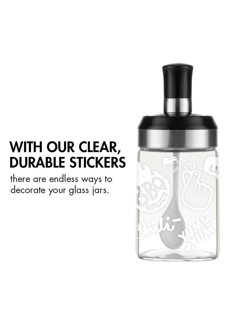 KASTWAVE Sauce Jar Sugar Container Glass Jar Combination Spoon with Lid Canisters Storing Seasoning Spices Salt Sugar for Kitchen Counter Food Storage with Decorative Sticker 9.7oz / 280ml  - Image 4