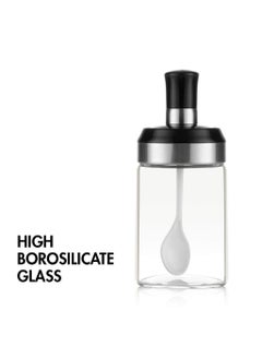KASTWAVE Sauce Jar Sugar Container Glass Jar Combination Spoon with Lid Canisters Storing Seasoning Spices Salt Sugar for Kitchen Counter Food Storage with Decorative Sticker 9.7oz / 280ml  - Image 3